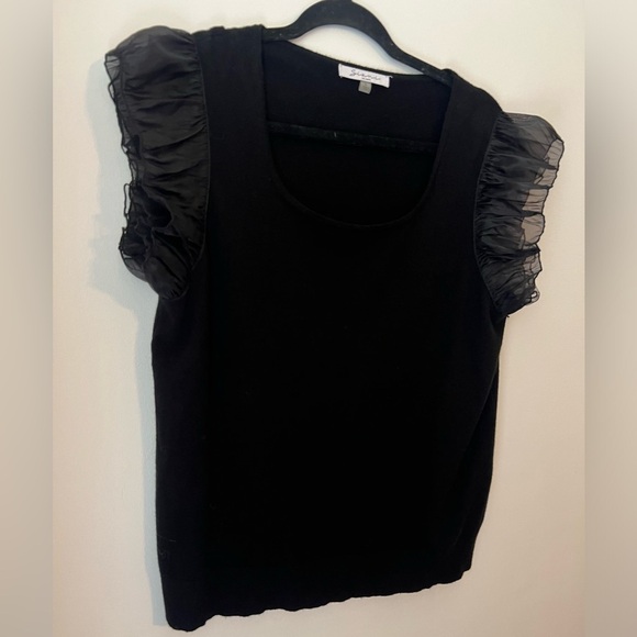 Sioni Milano Black Ruffled Tulle Sleeve Knit Top Large - Picture 7 of 11